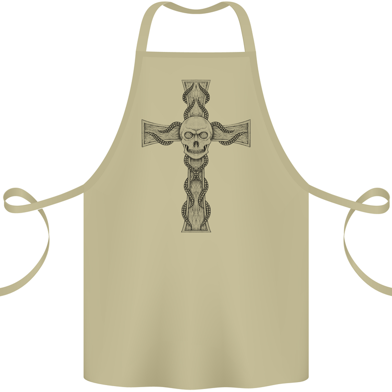 A Gothic Skull and Tentacles on a Cross Cotton Apron 100% Organic Khaki