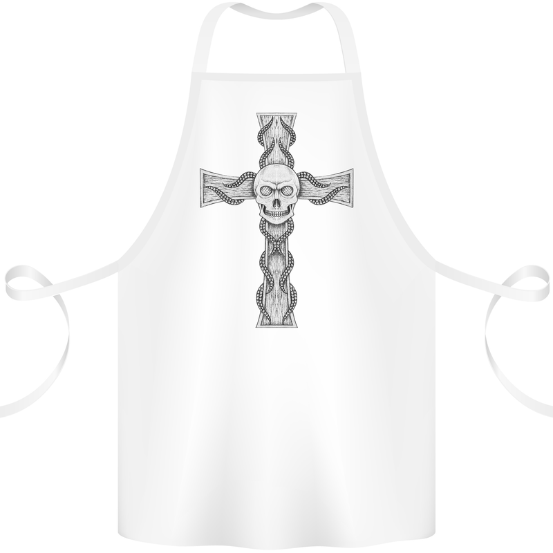 A Gothic Skull and Tentacles on a Cross Cotton Apron 100% Organic White