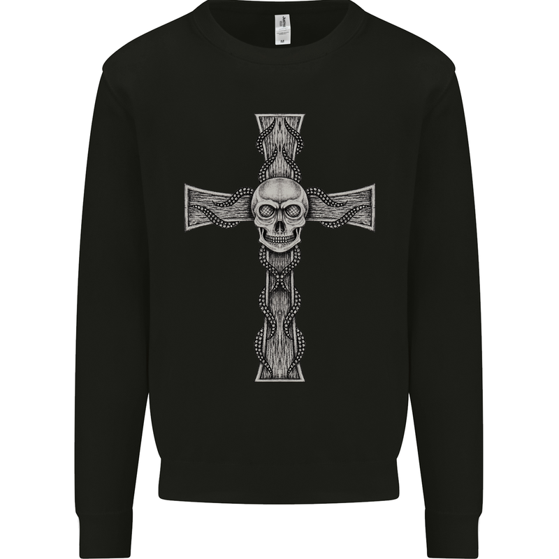 A Gothic Skull and Tentacles on a Cross Kids Sweatshirt Jumper Black