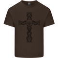 A Gothic Skull and Tentacles on a Cross Kids T-Shirt Childrens Chocolate