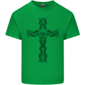 A Gothic Skull and Tentacles on a Cross Kids T-Shirt Childrens Irish Green
