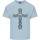 A Gothic Skull and Tentacles on a Cross Kids T-Shirt Childrens Light Blue