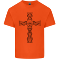 A Gothic Skull and Tentacles on a Cross Kids T-Shirt Childrens Orange