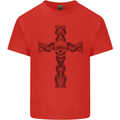 A Gothic Skull and Tentacles on a Cross Kids T-Shirt Childrens Red