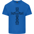 A Gothic Skull and Tentacles on a Cross Kids T-Shirt Childrens Royal Blue