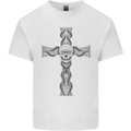 A Gothic Skull and Tentacles on a Cross Kids T-Shirt Childrens White