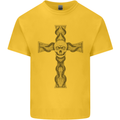 A Gothic Skull and Tentacles on a Cross Kids T-Shirt Childrens Yellow