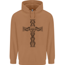 A Gothic Skull and Tentacles on a Cross Mens 80% Cotton Hoodie Caramel Latte