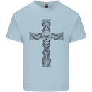 A Gothic Skull and Tentacles on a Cross Mens Cotton T-Shirt Tee Top Light Blue