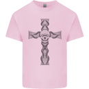 A Gothic Skull and Tentacles on a Cross Mens Cotton T-Shirt Tee Top Light Pink