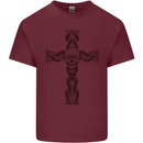 A Gothic Skull and Tentacles on a Cross Mens Cotton T-Shirt Tee Top Maroon