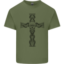 A Gothic Skull and Tentacles on a Cross Mens Cotton T-Shirt Tee Top Military Green