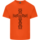 A Gothic Skull and Tentacles on a Cross Mens Cotton T-Shirt Tee Top Orange