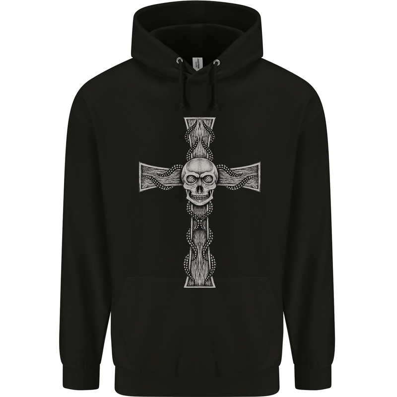 A Gothic Skull and Tentacles on a Cross Mens Hoodie Black