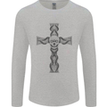 A Gothic Skull and Tentacles on a Cross Mens Long Sleeve T-Shirt Sports Grey