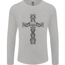 A Gothic Skull and Tentacles on a Cross Mens Long Sleeve T-Shirt Sports Grey