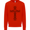 A Gothic Skull and Tentacles on a Cross Mens Sweatshirt Jumper Bright Red