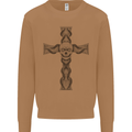 A Gothic Skull and Tentacles on a Cross Mens Sweatshirt Jumper Caramel Latte