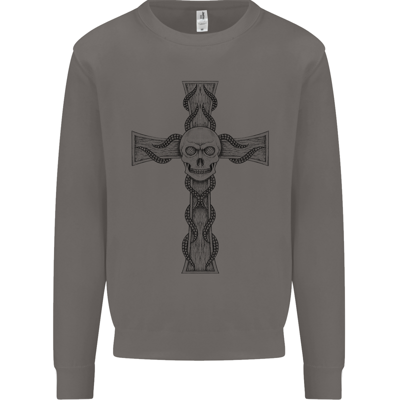 A Gothic Skull and Tentacles on a Cross Mens Sweatshirt Jumper Charcoal