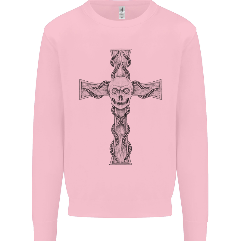A Gothic Skull and Tentacles on a Cross Mens Sweatshirt Jumper Light Pink