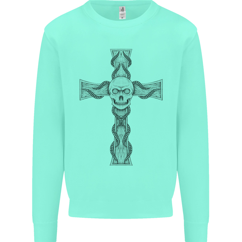 A Gothic Skull and Tentacles on a Cross Mens Sweatshirt Jumper Peppermint
