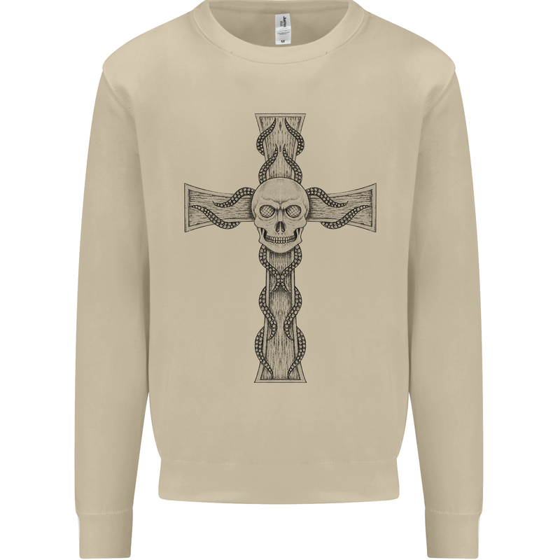 A Gothic Skull and Tentacles on a Cross Mens Sweatshirt Jumper Sand