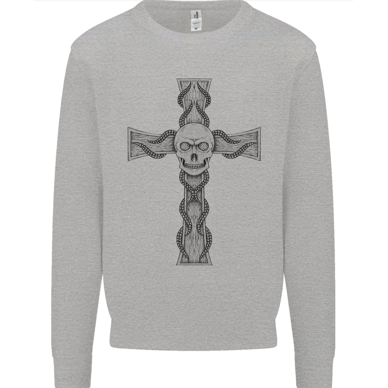 A Gothic Skull and Tentacles on a Cross Mens Sweatshirt Jumper Sports Grey