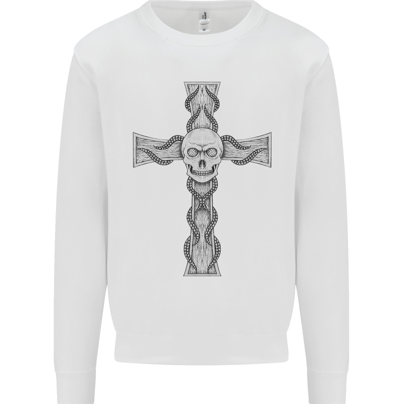 A Gothic Skull and Tentacles on a Cross Mens Sweatshirt Jumper White