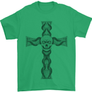 A Gothic Skull and Tentacles on a Cross Mens T-Shirt Cotton Gildan Irish Green