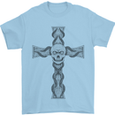 A Gothic Skull and Tentacles on a Cross Mens T-Shirt Cotton Gildan Light Blue