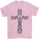A Gothic Skull and Tentacles on a Cross Mens T-Shirt Cotton Gildan Light Pink