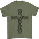 A Gothic Skull and Tentacles on a Cross Mens T-Shirt Cotton Gildan Military Green