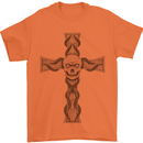 A Gothic Skull and Tentacles on a Cross Mens T-Shirt Cotton Gildan Orange