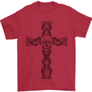 A Gothic Skull and Tentacles on a Cross Mens T-Shirt Cotton Gildan Red