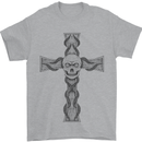 A Gothic Skull and Tentacles on a Cross Mens T-Shirt Cotton Gildan Sports Grey
