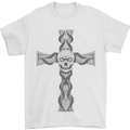 A Gothic Skull and Tentacles on a Cross Mens T-Shirt Cotton Gildan White