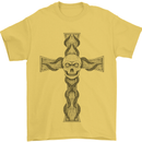 A Gothic Skull and Tentacles on a Cross Mens T-Shirt Cotton Gildan Yellow