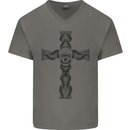 A Gothic Skull and Tentacles on a Cross Mens V-Neck Cotton T-Shirt Charcoal