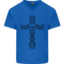 A Gothic Skull and Tentacles on a Cross Mens V-Neck Cotton T-Shirt Royal Blue