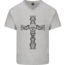 A Gothic Skull and Tentacles on a Cross Mens V-Neck Cotton T-Shirt Sports Grey