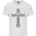 A Gothic Skull and Tentacles on a Cross Mens V-Neck Cotton T-Shirt White