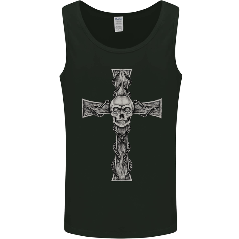 A Gothic Skull and Tentacles on a Cross Mens Vest Tank Top Black