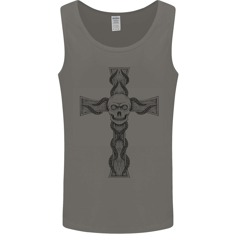 A Gothic Skull and Tentacles on a Cross Mens Vest Tank Top Charcoal