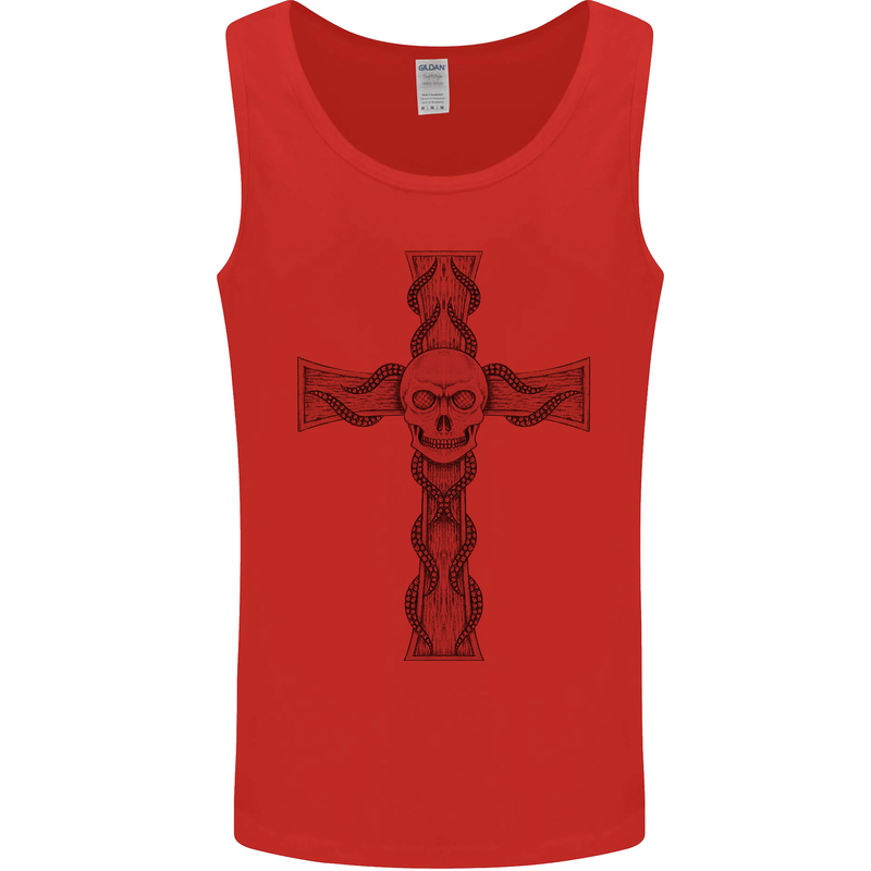 A Gothic Skull and Tentacles on a Cross Mens Vest Tank Top Red