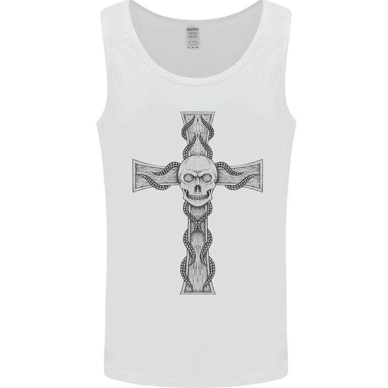 A Gothic Skull and Tentacles on a Cross Mens Vest Tank Top White
