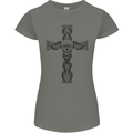A Gothic Skull and Tentacles on a Cross Womens Petite Cut T-Shirt Charcoal