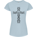 A Gothic Skull and Tentacles on a Cross Womens Petite Cut T-Shirt Light Blue
