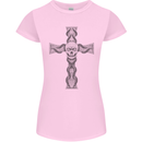 A Gothic Skull and Tentacles on a Cross Womens Petite Cut T-Shirt Light Pink