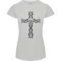 A Gothic Skull and Tentacles on a Cross Womens Petite Cut T-Shirt Sports Grey