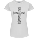 A Gothic Skull and Tentacles on a Cross Womens Petite Cut T-Shirt White